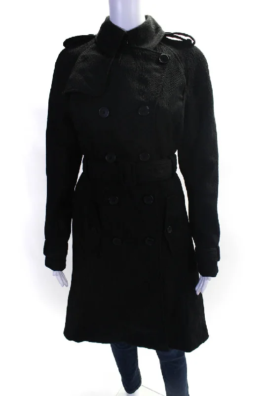 Altuzarra Womens Woven Textured Collared Belted Trench Coat Jacket Black