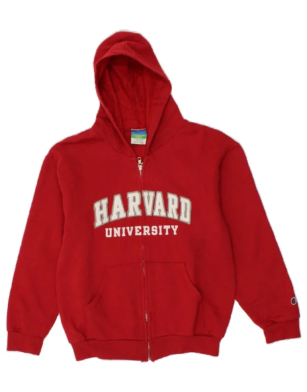 CHAMPION Girls Harvard Graphic Zip Hoodie Sweater 10-11 Years Red Cotton