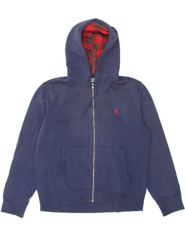 POLO RALPH LAUREN Mens Zip Hoodie Sweater Large Blue Cotton