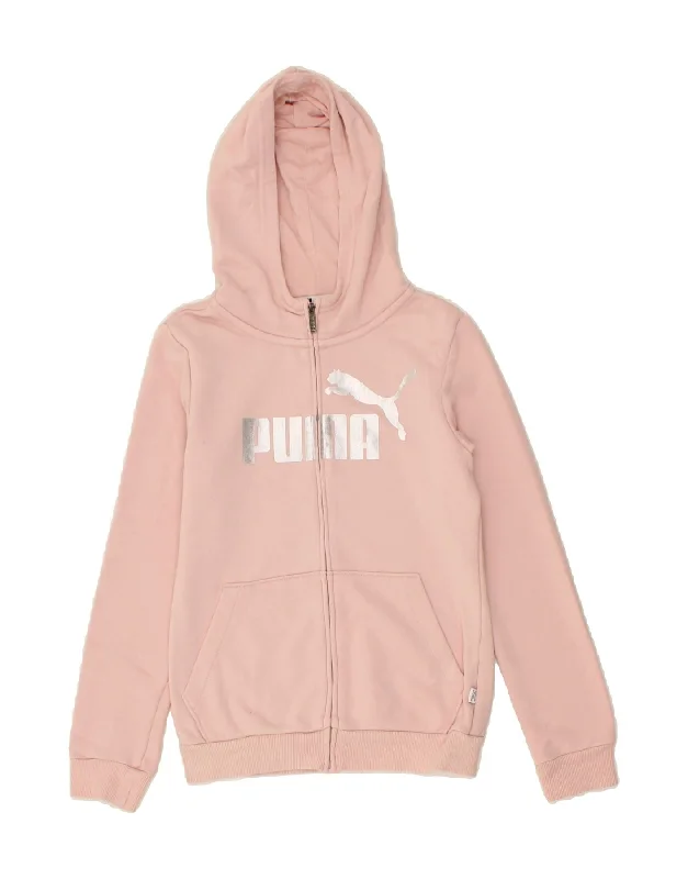 PUMA Girls Graphic Zip Hoodie Sweater 11-12 Years Large  Pink