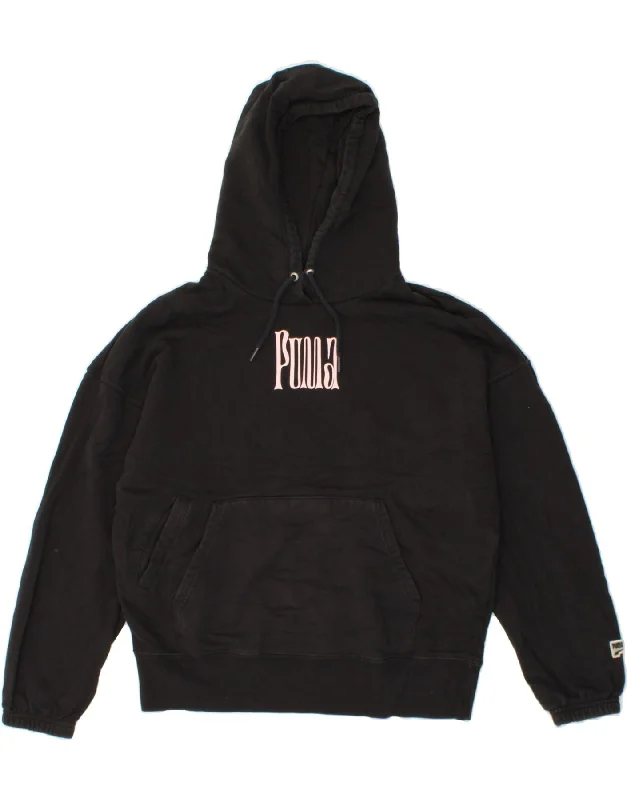 PUMA Womens Graphic Hoodie Jumper UK 10 Small Black Cotton