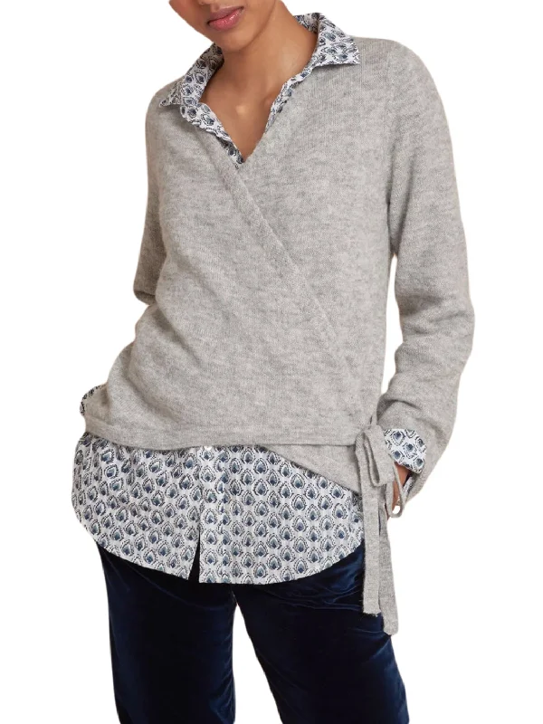 ROBERTA ROLLER RABBIT Women's Ice Grey Kim Cross Over Sweater Sz XL $225 NEW