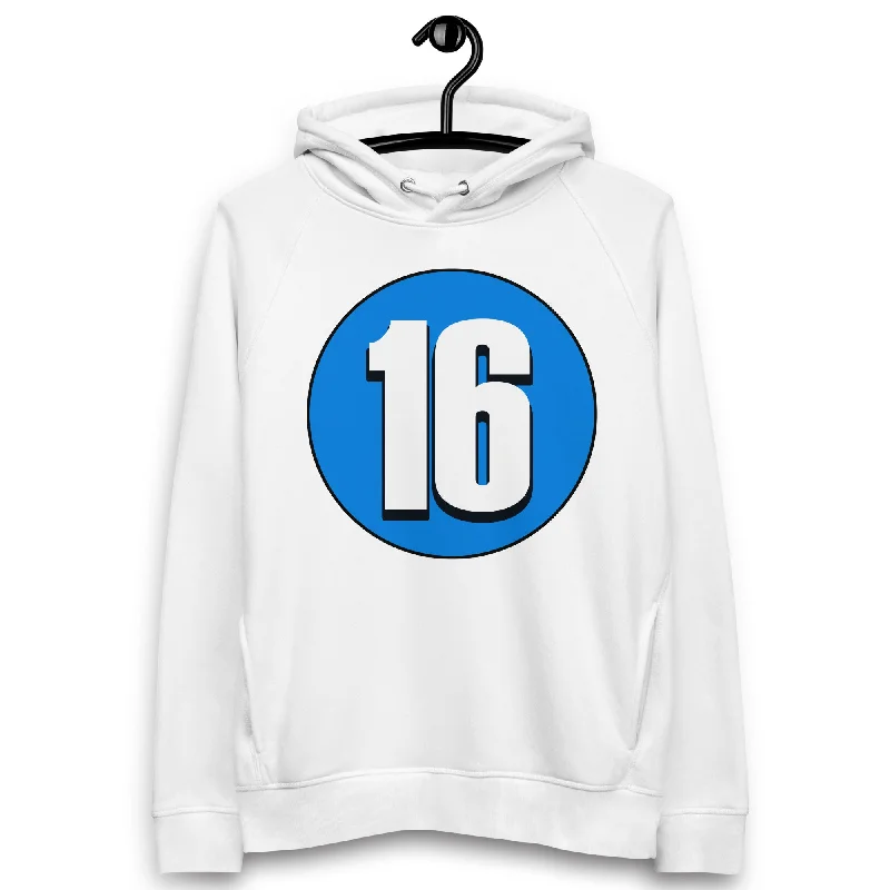 Unisex pullover hoodie: White on Blue 16