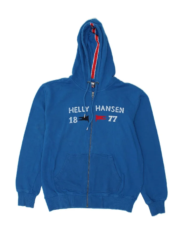 HELLY HANSEN Mens Graphic Zip Hoodie Sweater XL Blue Cotton