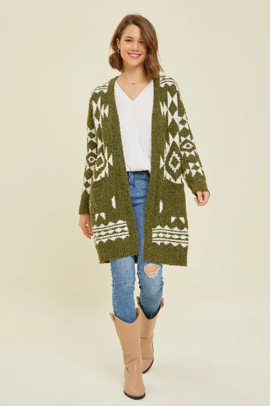 Olive Print Fuzzy Cardigan