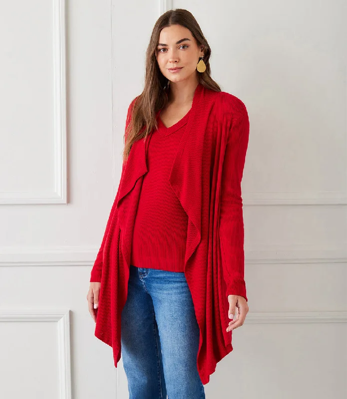 Ribbed Drape Front Cardigan