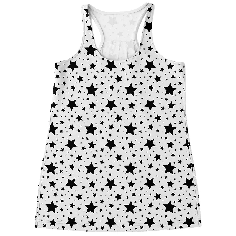 White And Black Star Pattern Print Women's Racerback Tank Top