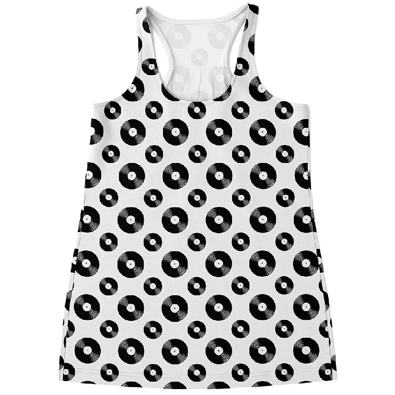 White And Black Vinyl Pattern Print Women's Racerback Tank Top